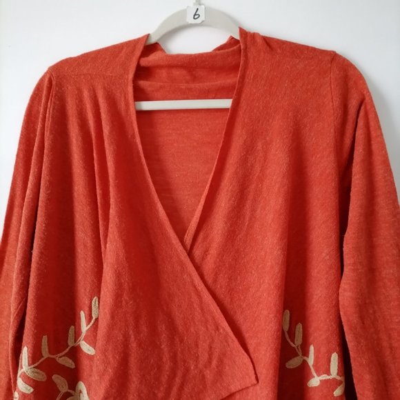 Young Threads Womens Orange Long Sleeve Embroidered Open Front Sweater Size M - Picture 3 of 8